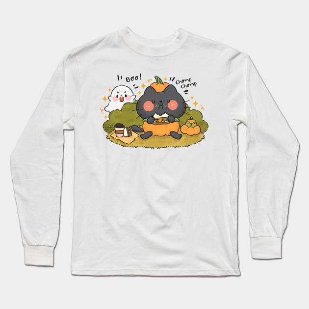 Black Cat with Pumpkin Costume Long Sleeve T-Shirt by Nas.ArtSpace